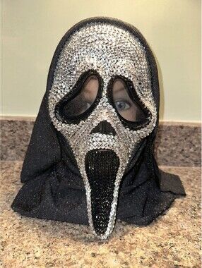 Ghost Face SCREAM Mask Bedazzled Rhinestone Bling Hooded Spirit Halloween